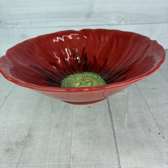Maxcera Corp POPPIES POPPY SPLATTER Red Flower Shape 3D Ceramic 9" Serving Bowl - Picture 4 of 16